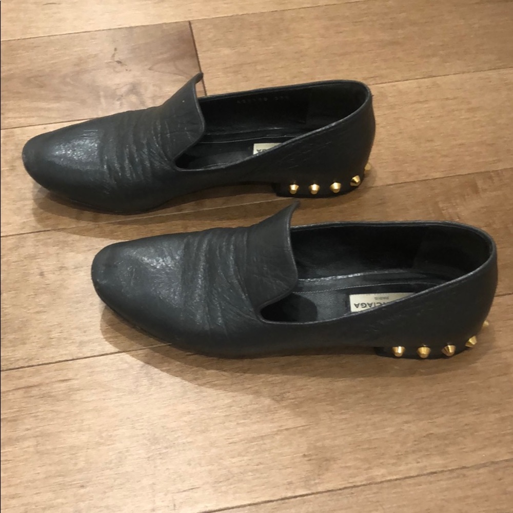 Balenciaga gray gold studded flats